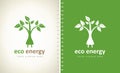 Electric plug with a plant logo, branches and leaves. Eco electricity design.